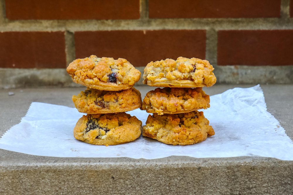 Janie's cookies Peach, Chocolate, Pecan, Strawberry Rhubarb, Three Berry, Apple, and Blueberry Pie Crust Cookies ($2.50 each)