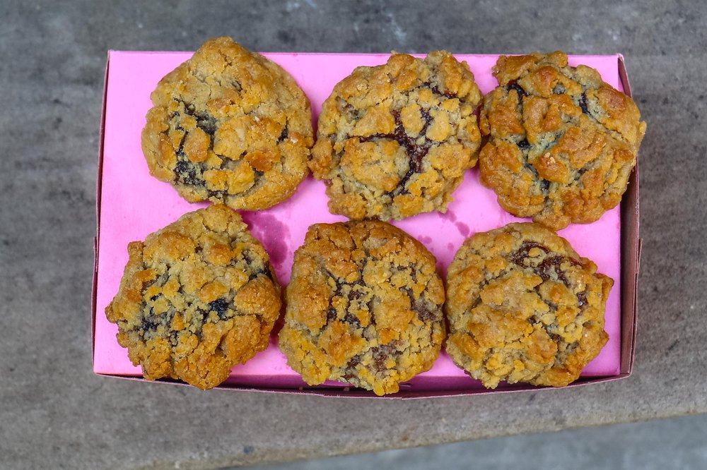 Janie's cookies Peach, Chocolate, Pecan, Strawberry Rhubarb, Three Berry, Apple, and Blueberry Pie Crust Cookies ($2.50 each)