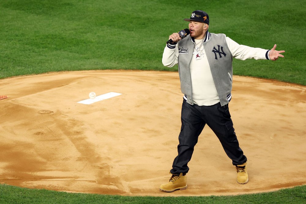 Fat Joe on the mound at Yankees Stadium