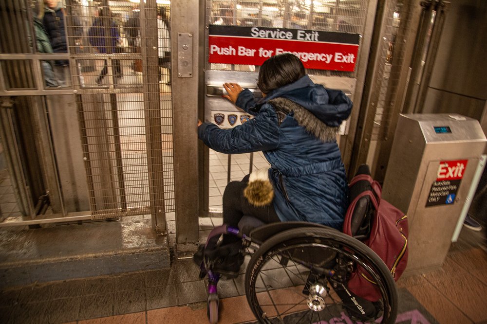 Katherine Valdez uses a wheelchair to commute from her home in Briarwood, Queens, to work in Long Island City.