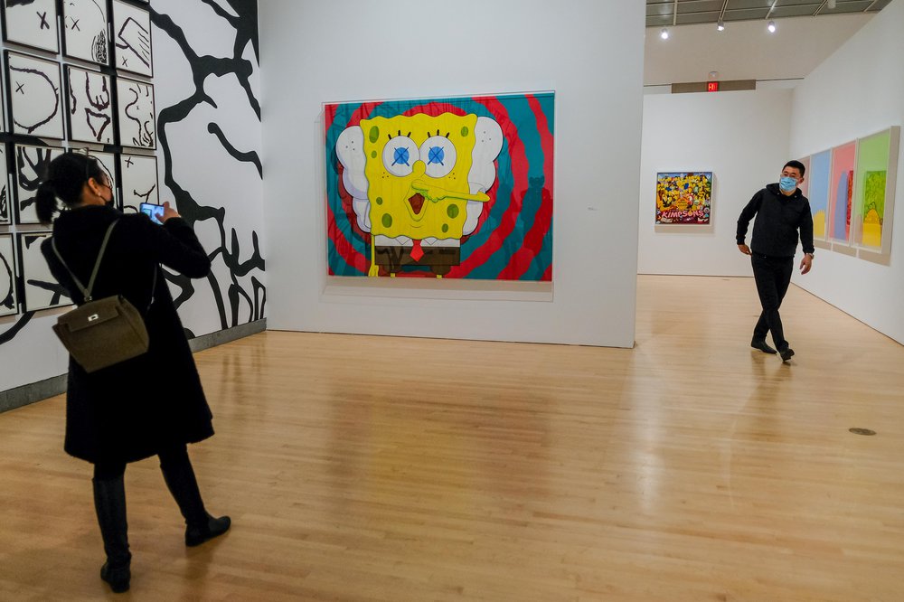 KAWS Brooklyn Museum Spongebob inspired piece. Inside the KAWS exhibit at Brooklyn Museum