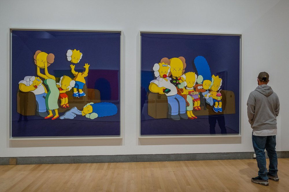 KAWS Brooklyn Museum Two Simpsons inspired pieces. Inside the KAWS exhibit at Brooklyn Museum