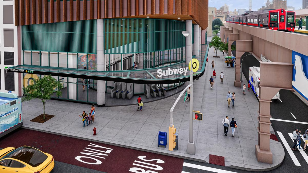 A rendering released by the MTA showing plans to overhaul E. 125th Street as part of the planned extension of the Second Avenue subway.