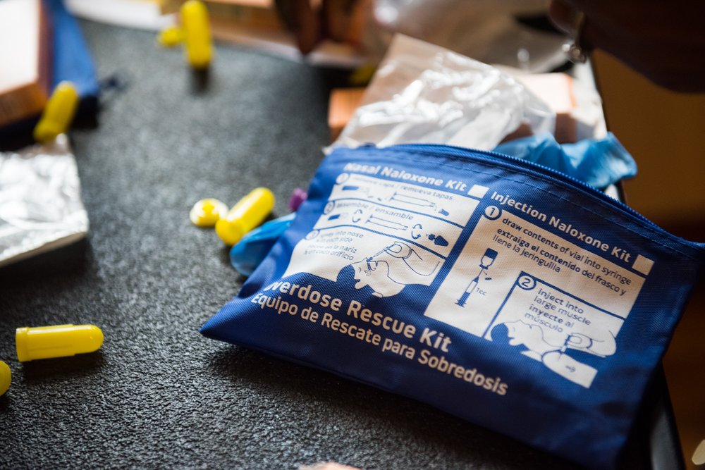 Overdose rescue kit pictured at a naloxone community training session at the College of New Rochelle in Brooklyn, Feb. 15, 2017.