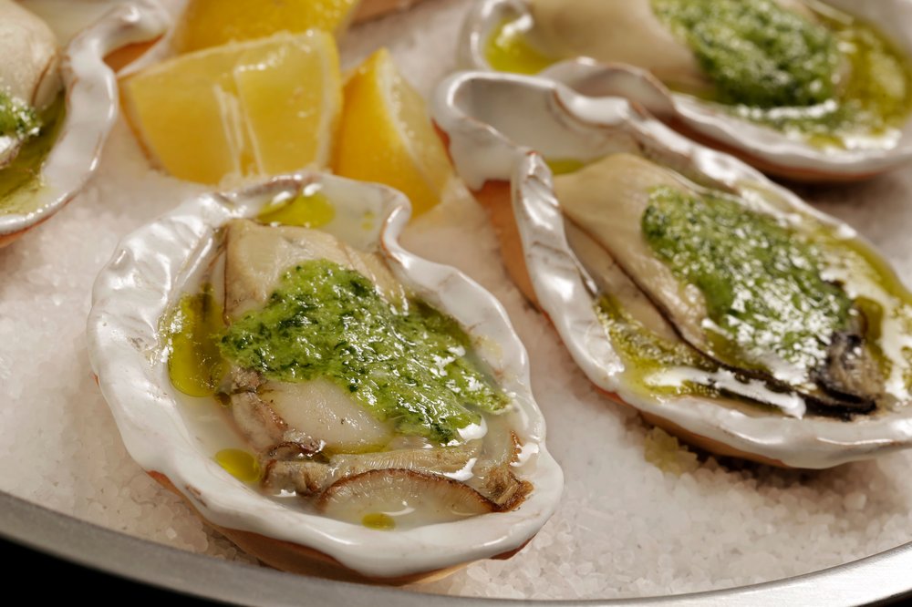 This photo shows grilled oysters, at the Institute of Culinary Education in New York.