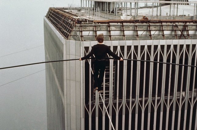Petit walking the wire in 1974.