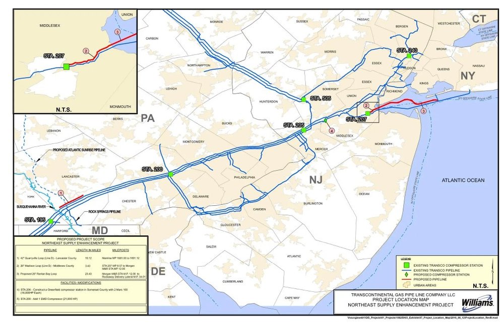 A map of a proposed pipeline cutting through New York Harbor.