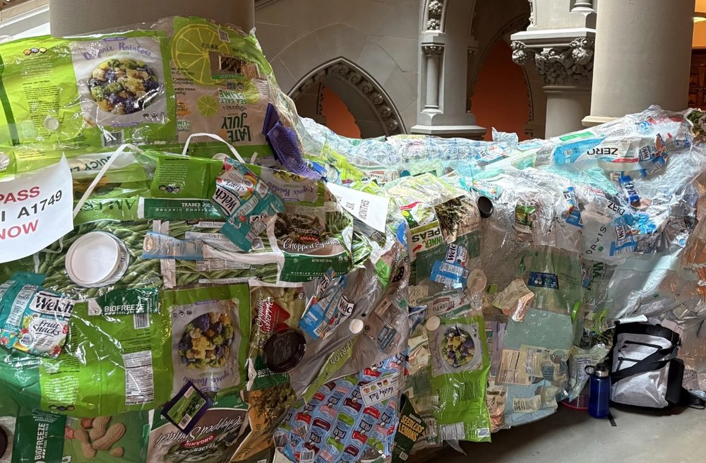 Plastic in trash bags.