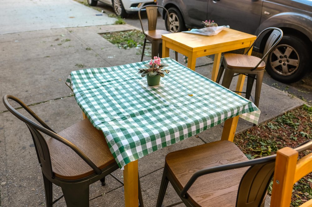 A table on the sidewalk