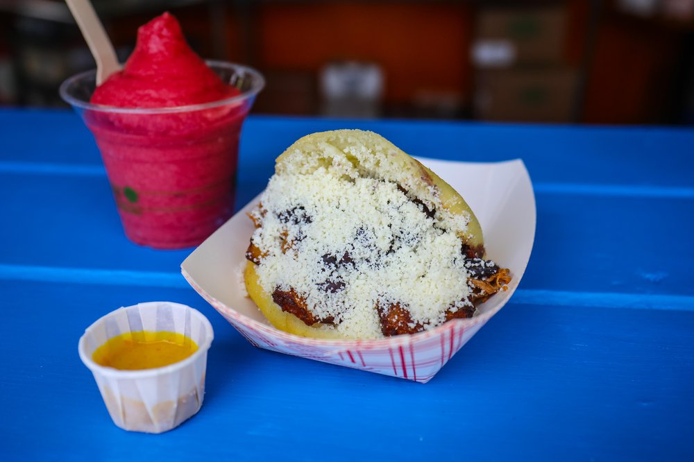 The beefy Arepa de Pabellón ($12), at Caracas