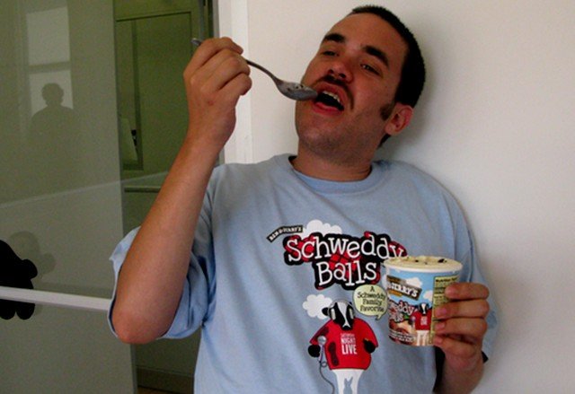 Ben & Jerry's also sent us T-shirts, which we enlisted this handy American Apparel model to showcase.