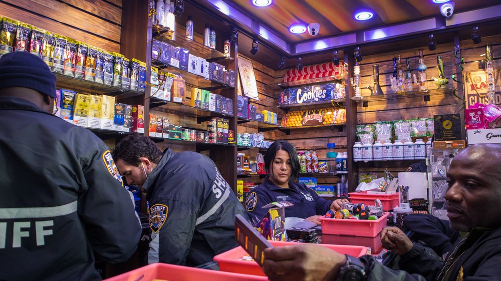 NYC sheriff raids an illegal smoke shop in Whitestone, Queens, Jan. 24, 2023.