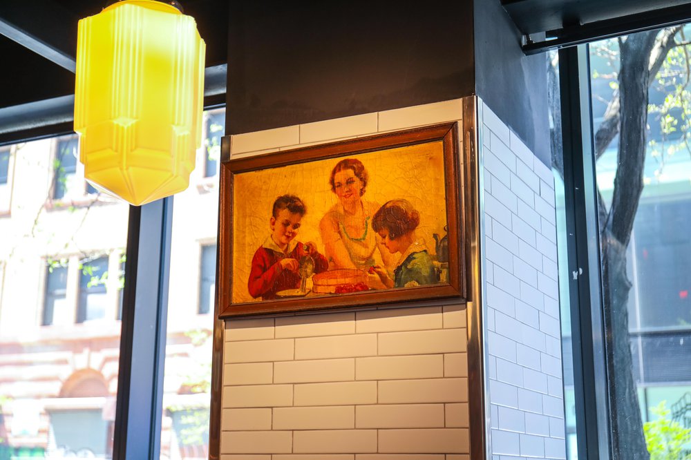A vintage style painting of a mother and children