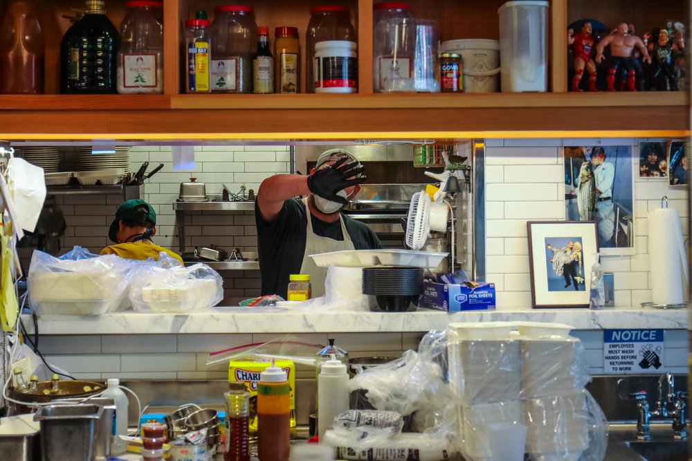 Employee with mask on