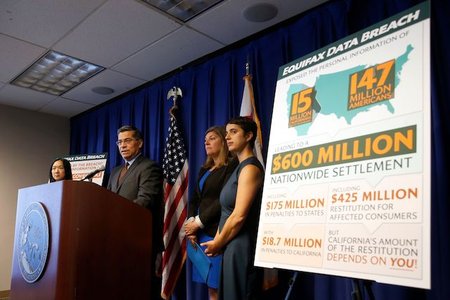 California Attorney General Xavier Becerra discusses the settlement reached with Equifax over a 2017 data breach, during a news conference on July 22nd.