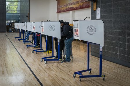 Six socially distanced voting booths