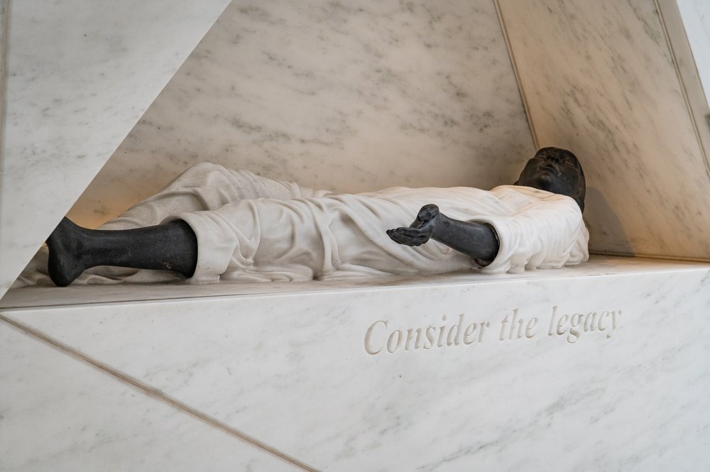 View of a figure in The Ark of Return, the Permanent Memorial to Honor the Victims of Slavery at the United Nation in New York.
