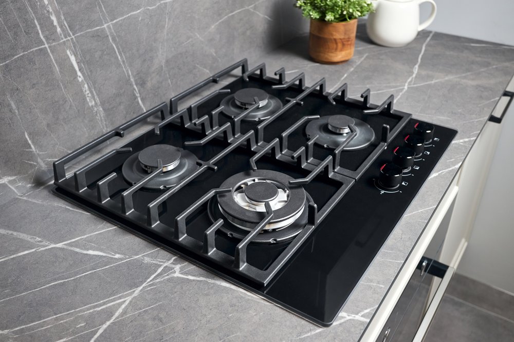 A four-burner gas stove.