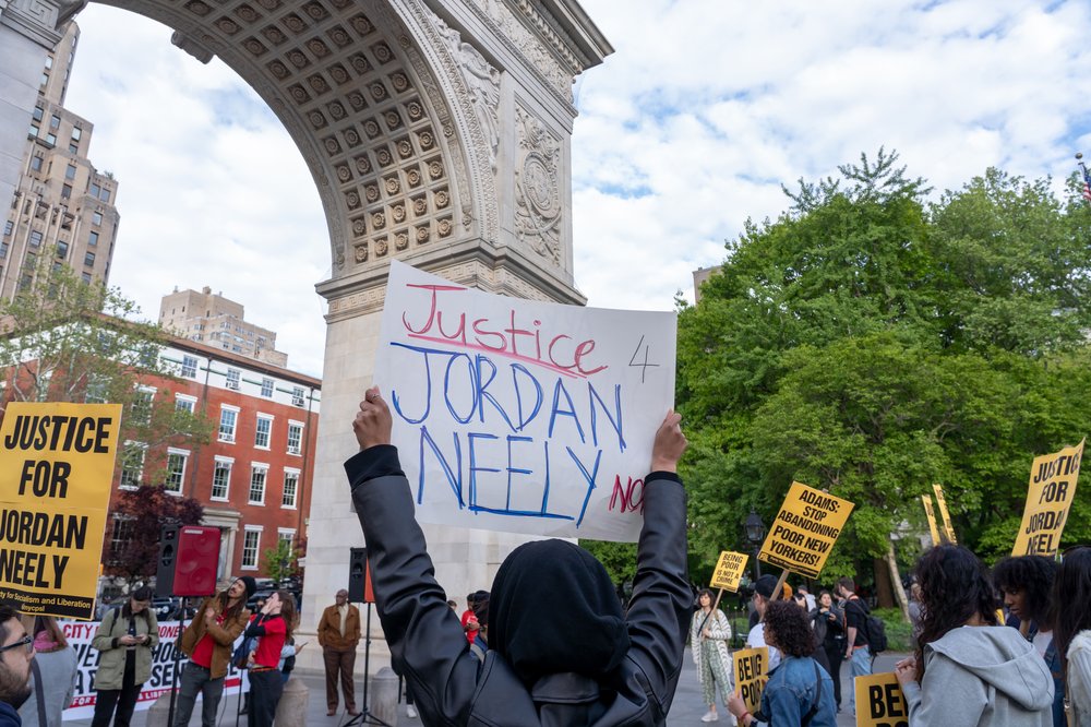 A photo of the recent protest against the killing of Jordan Neely