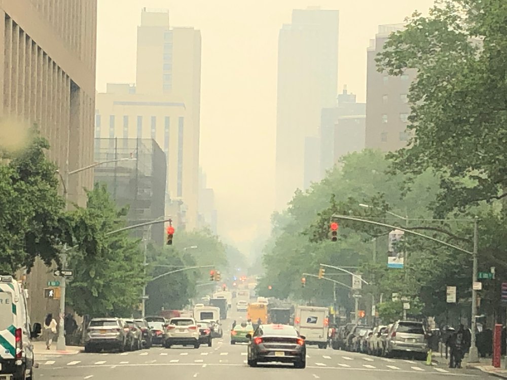 A picture of a hazy street.