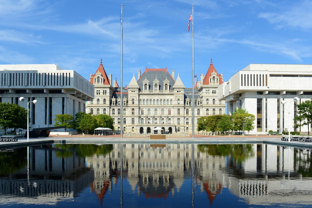 New York State Capitol building in downtown Albany.