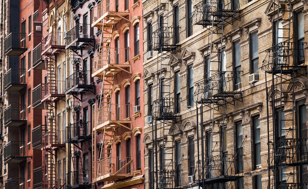 Building facades in New York City.