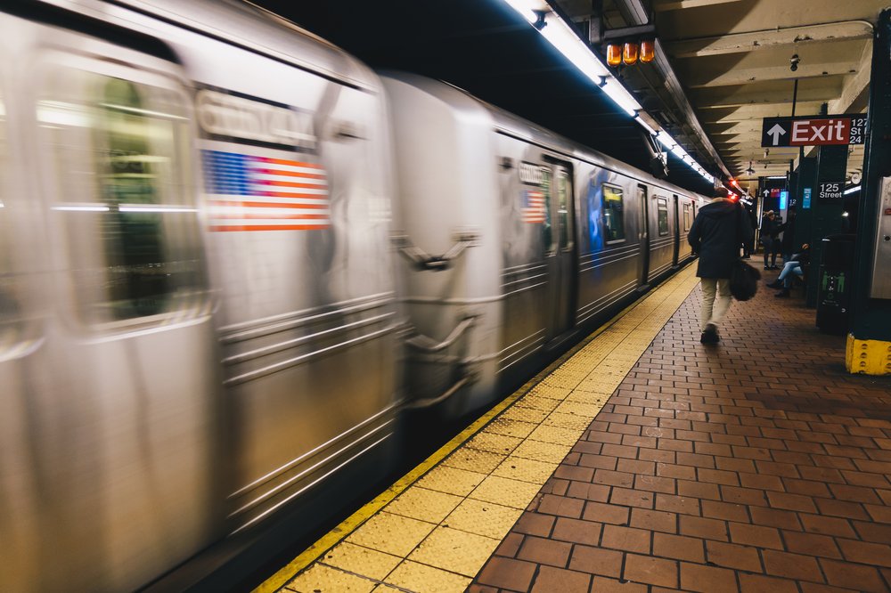 The subway platform at the 34th Street subway station.