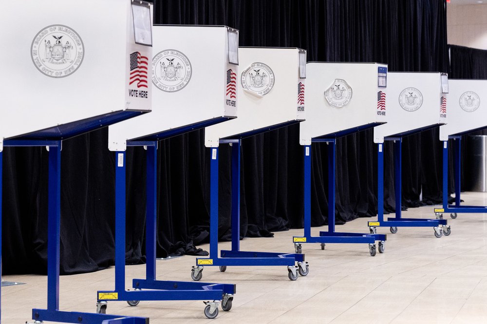 Privacy booths for filling out a ballot on Election Day voting during the morning at Madison Square Garden.