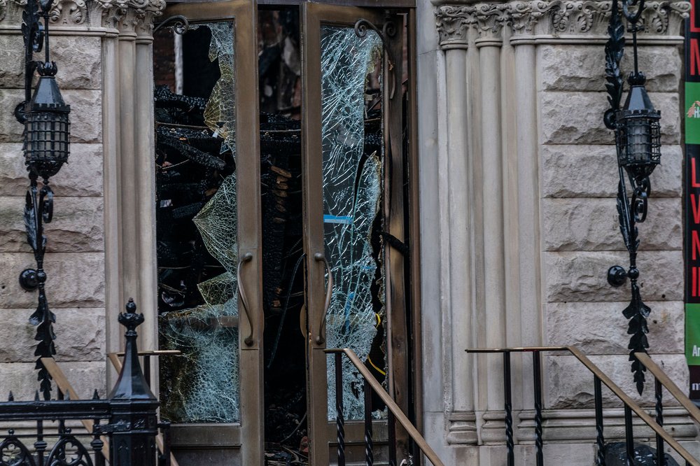 shutterstock_editorial_11201892ac.jpg Front door of Historic East Village Middle Collegiate Church destroyed by fire on 2nd Avenue in Manhattan.