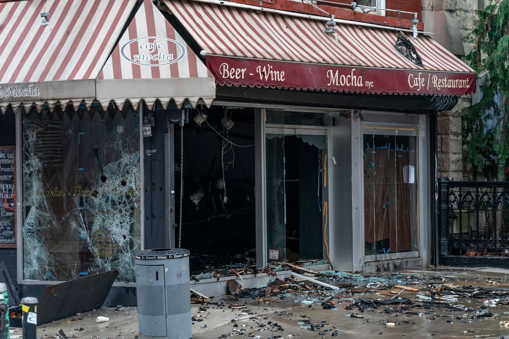 shutterstock_editorial_11201892ad.jpg Cafe Mocha was destroyed along with Historic East Village Middle Collegiate Church by fire on 2nd Avenue in Manhattan. Fire started in a vacant adjacent building and then spread to the 128-year-old Middle Collegiate Church.