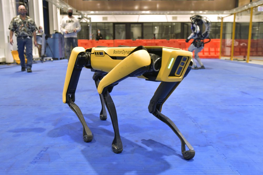 A robot dog known as "Spot" manufactured by Boston Dynamics during a demonstration earlier this year