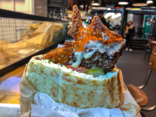 Folded Cheeseburger at Miznon