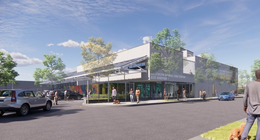 A rendering of a modern animal shelter in Brooklyn.