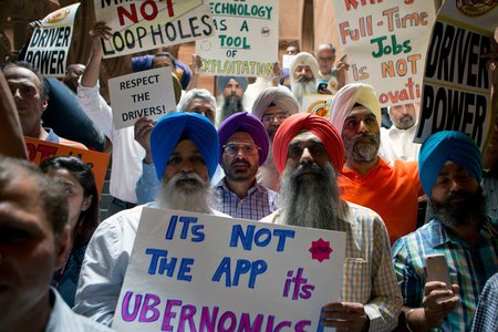 New York City Uber and taxi drivers during a 2016 protest