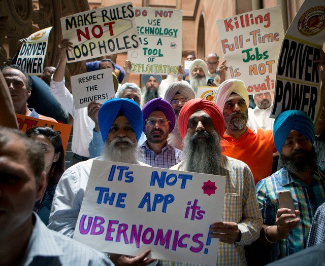 New York City Uber and taxi drivers during a 2016 protest