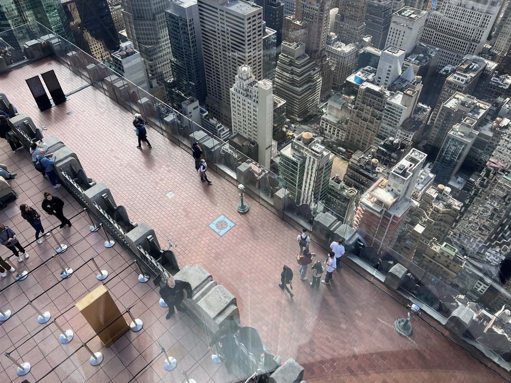 A view of New York City's skyline, seen from a ride atop Rockefeller Center.