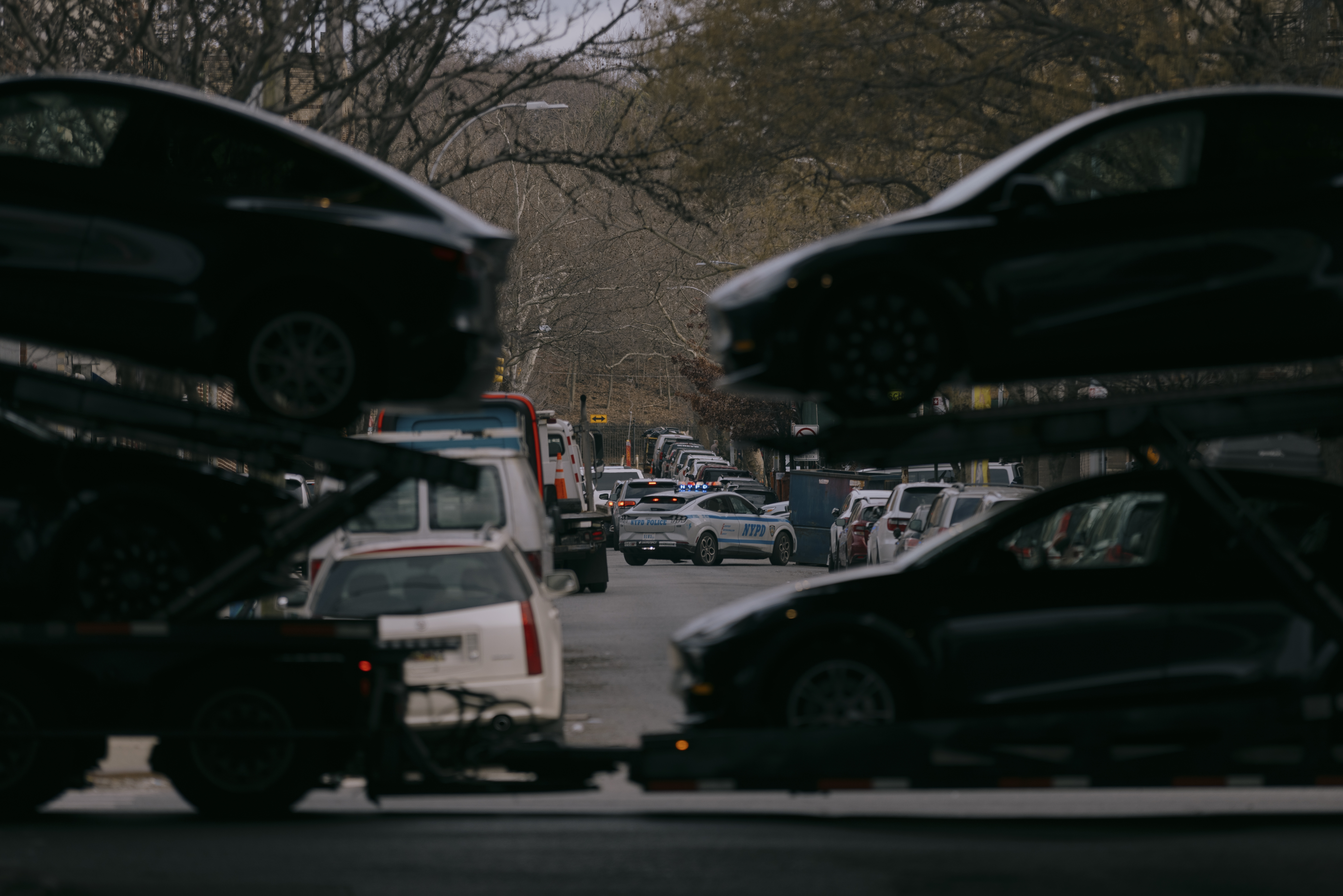 An NYPD vehicle drives through Brooklyn on March 4, 2024.