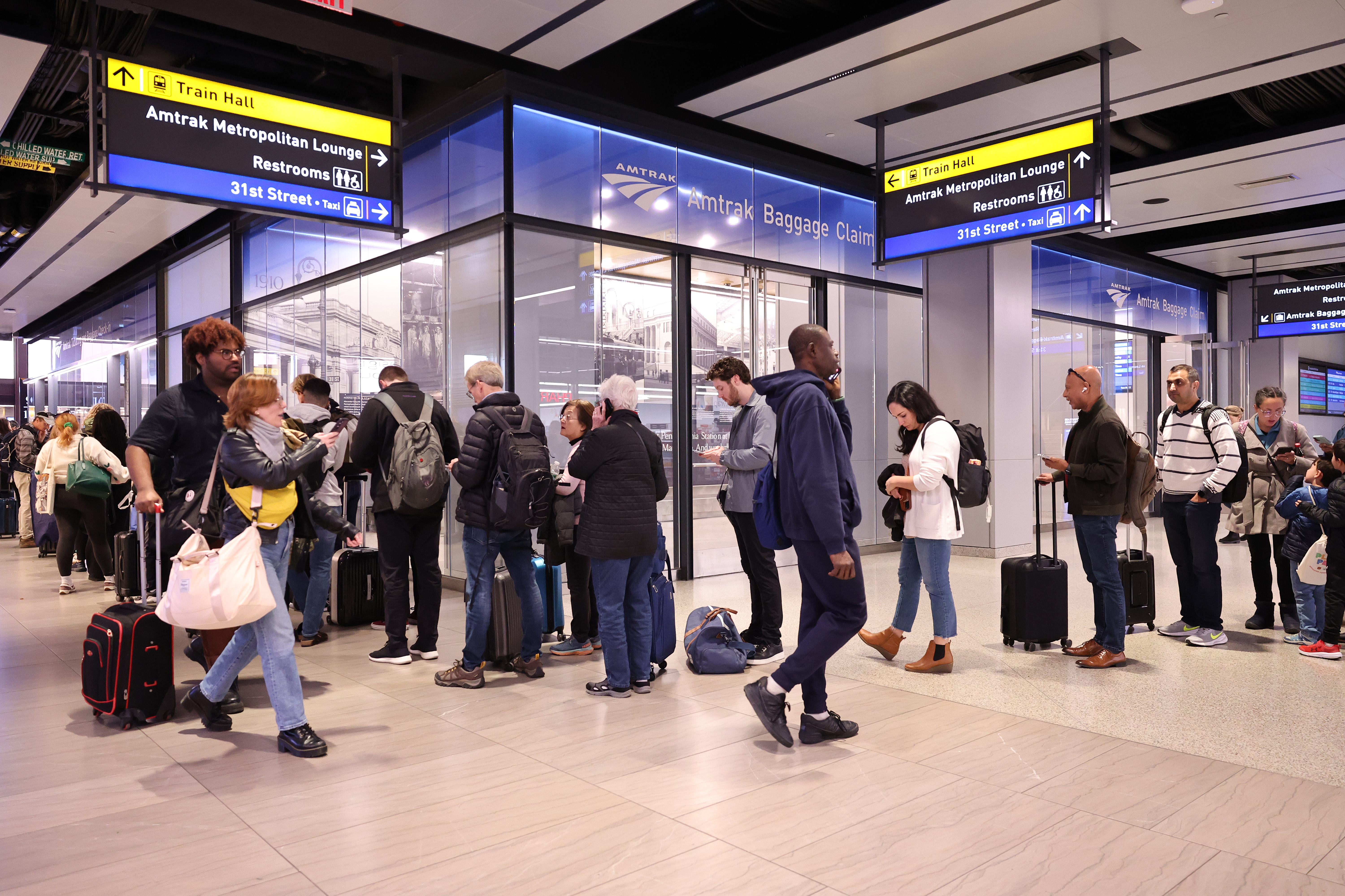 A photo of stranded commuters at New York Penn Station Tuesday night.