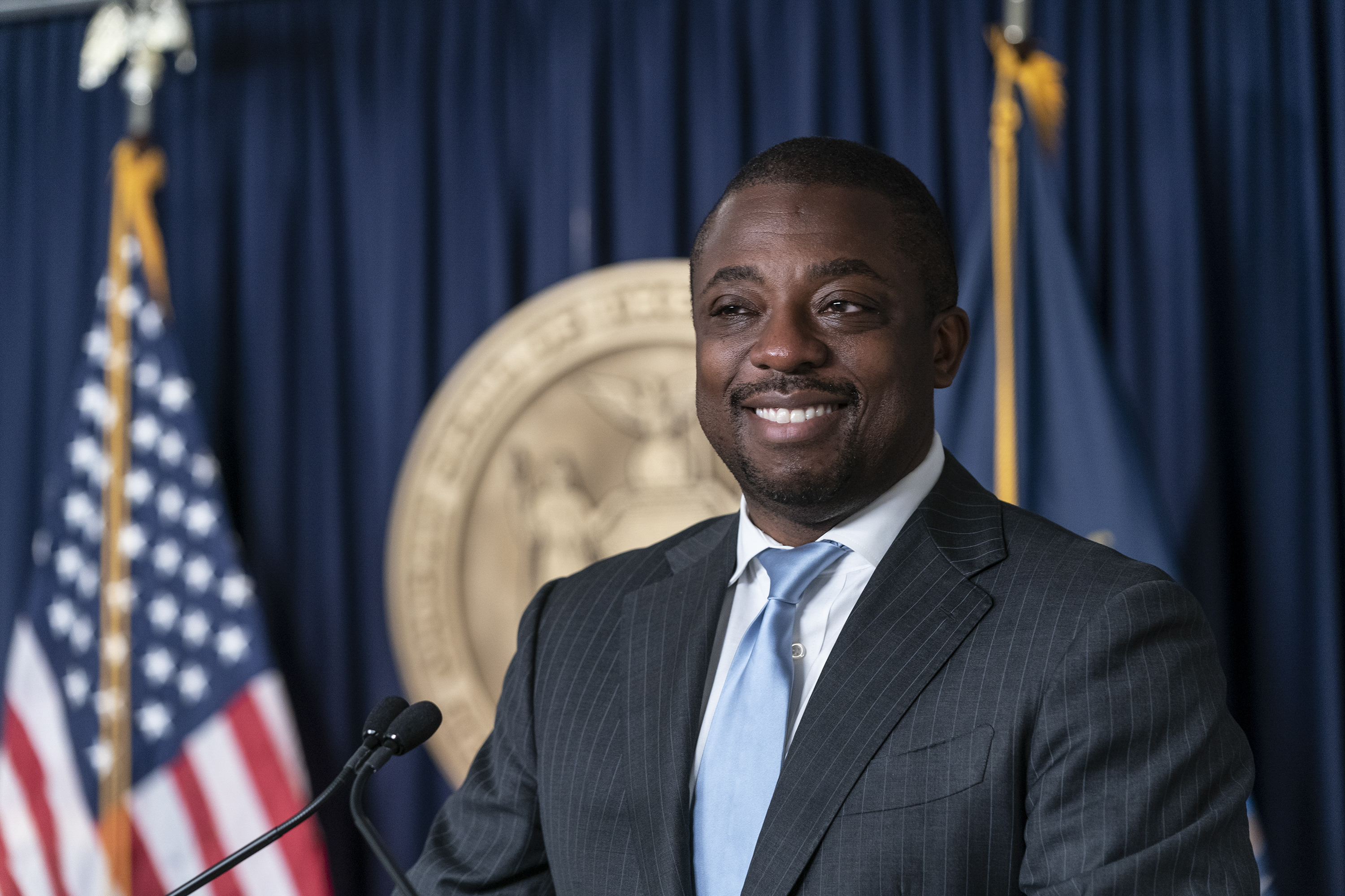 Then-Lt. Gov. Brian Benjamin speaks during his swearing-in ceremony in 2021.