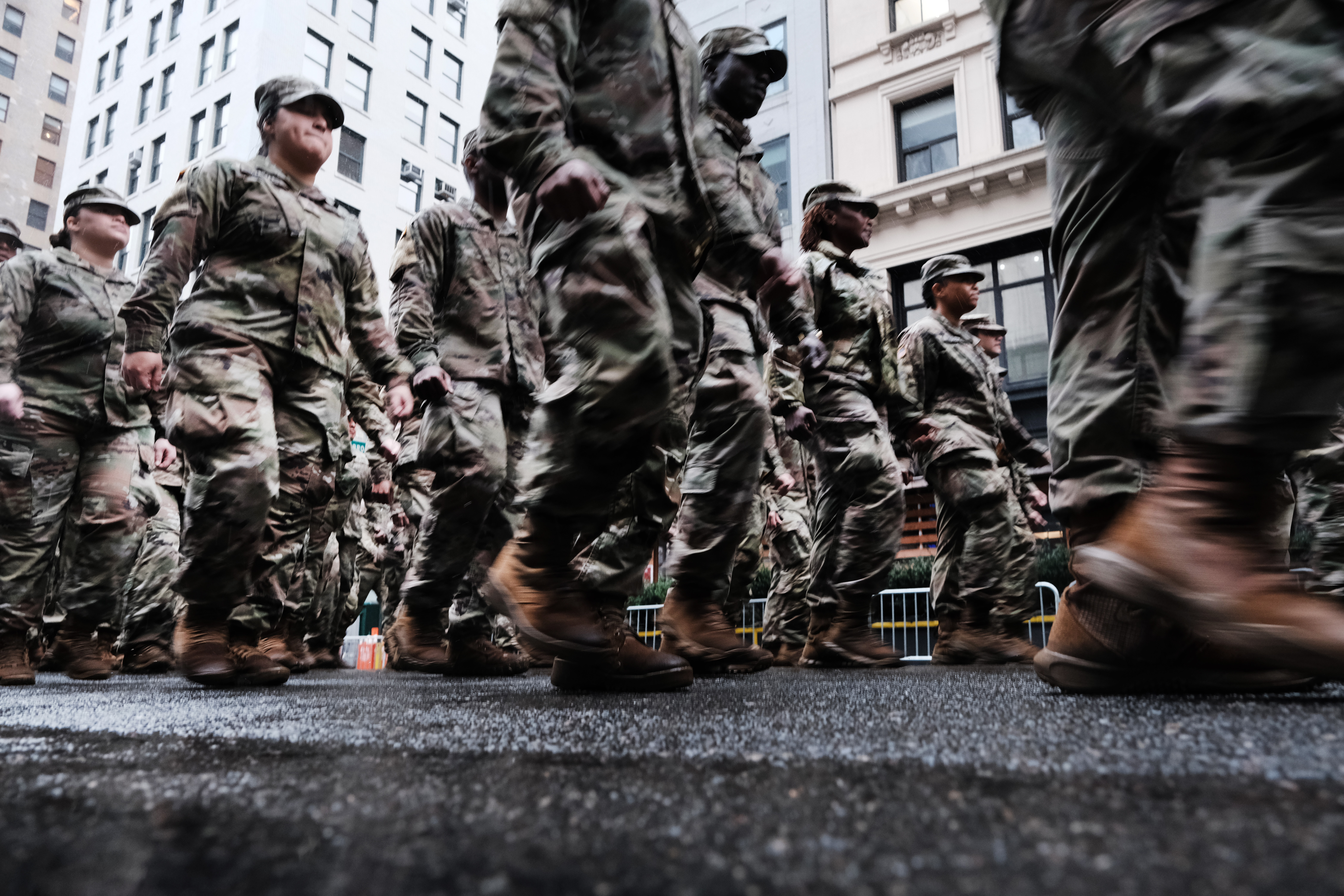 Military personnel march in the annual Veterans Day Parade on Nov. 11, 2022, in New York City.