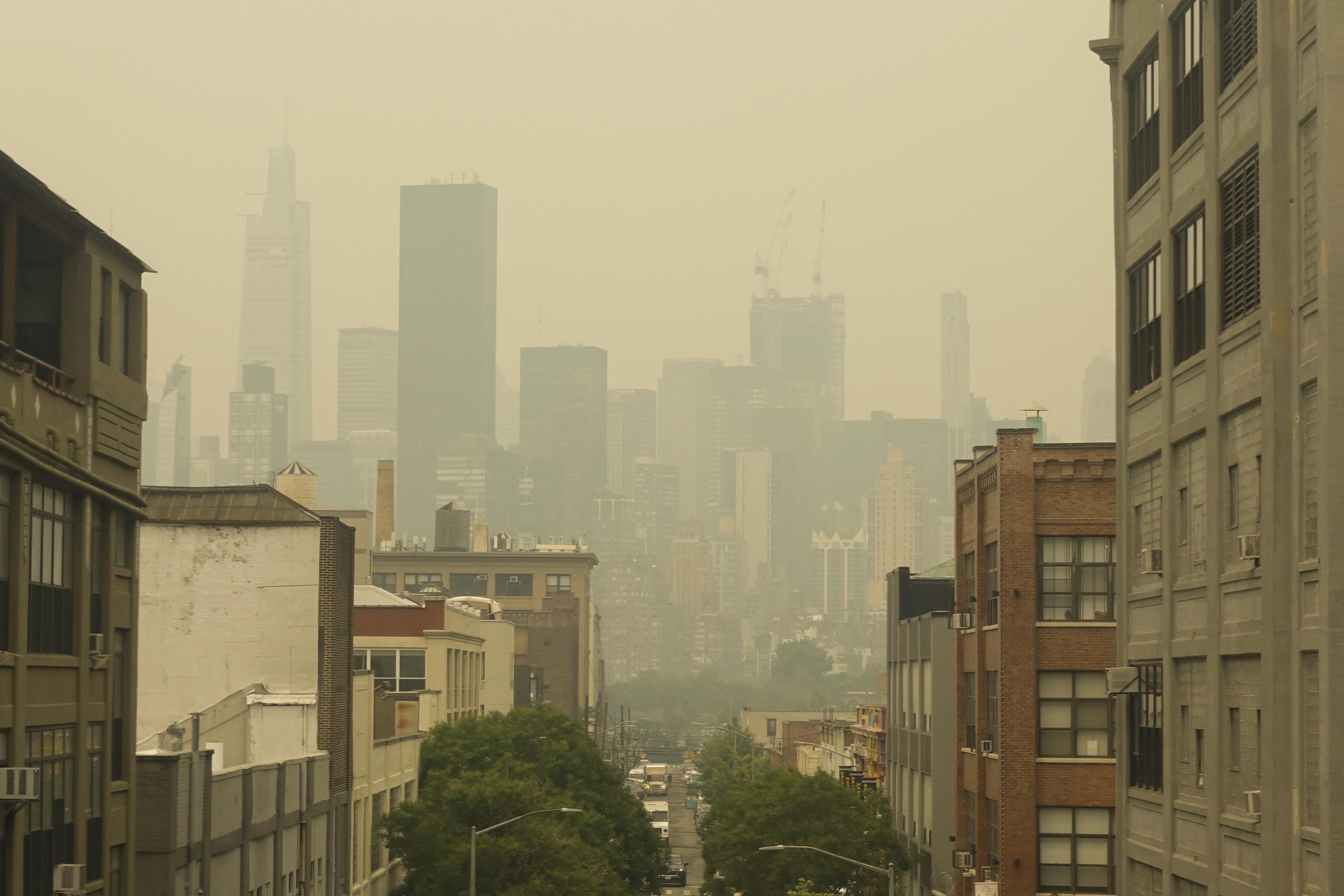 Hazy skies in Manhattan.