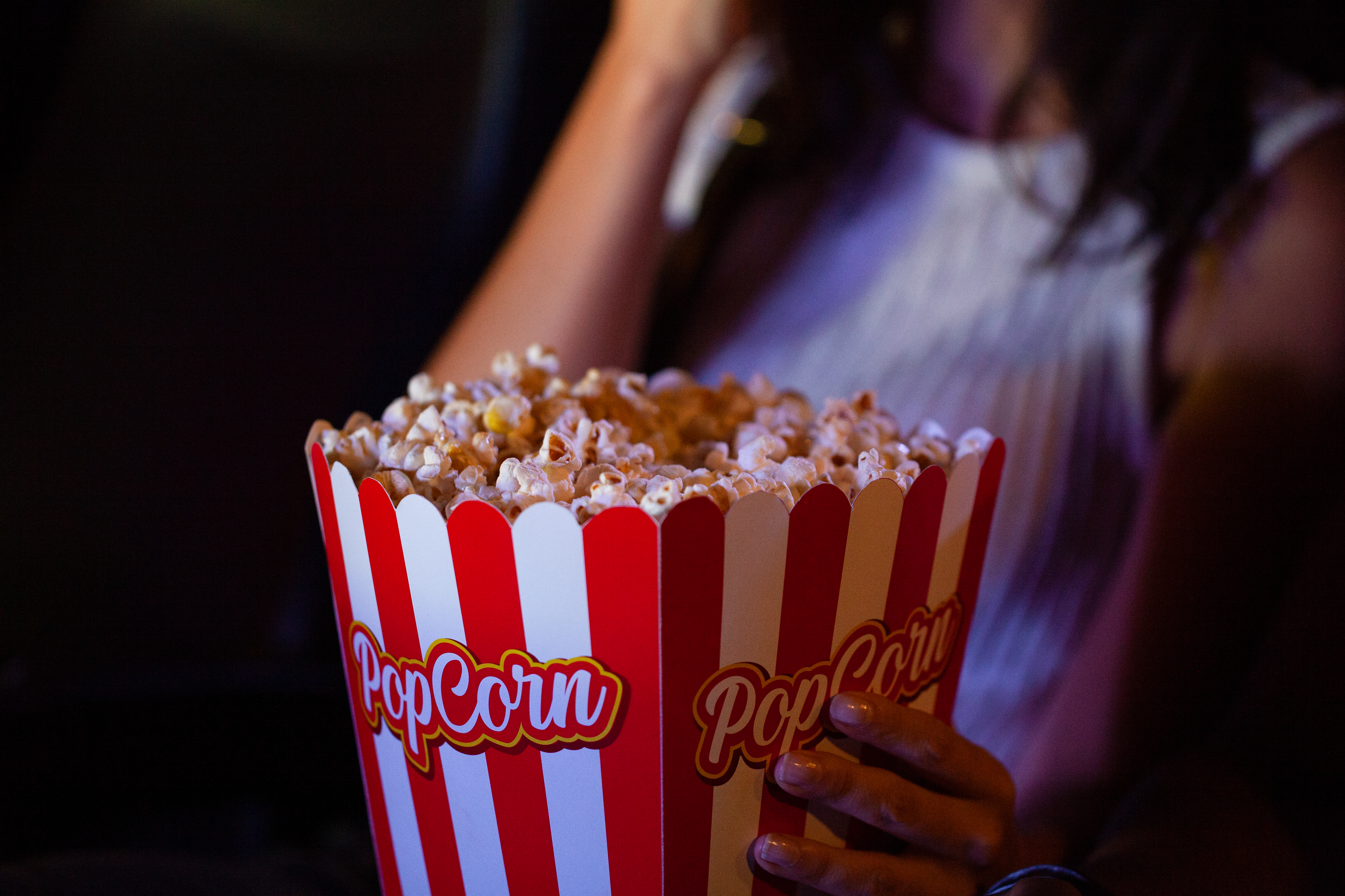 A bucket of movie-theater popcorn