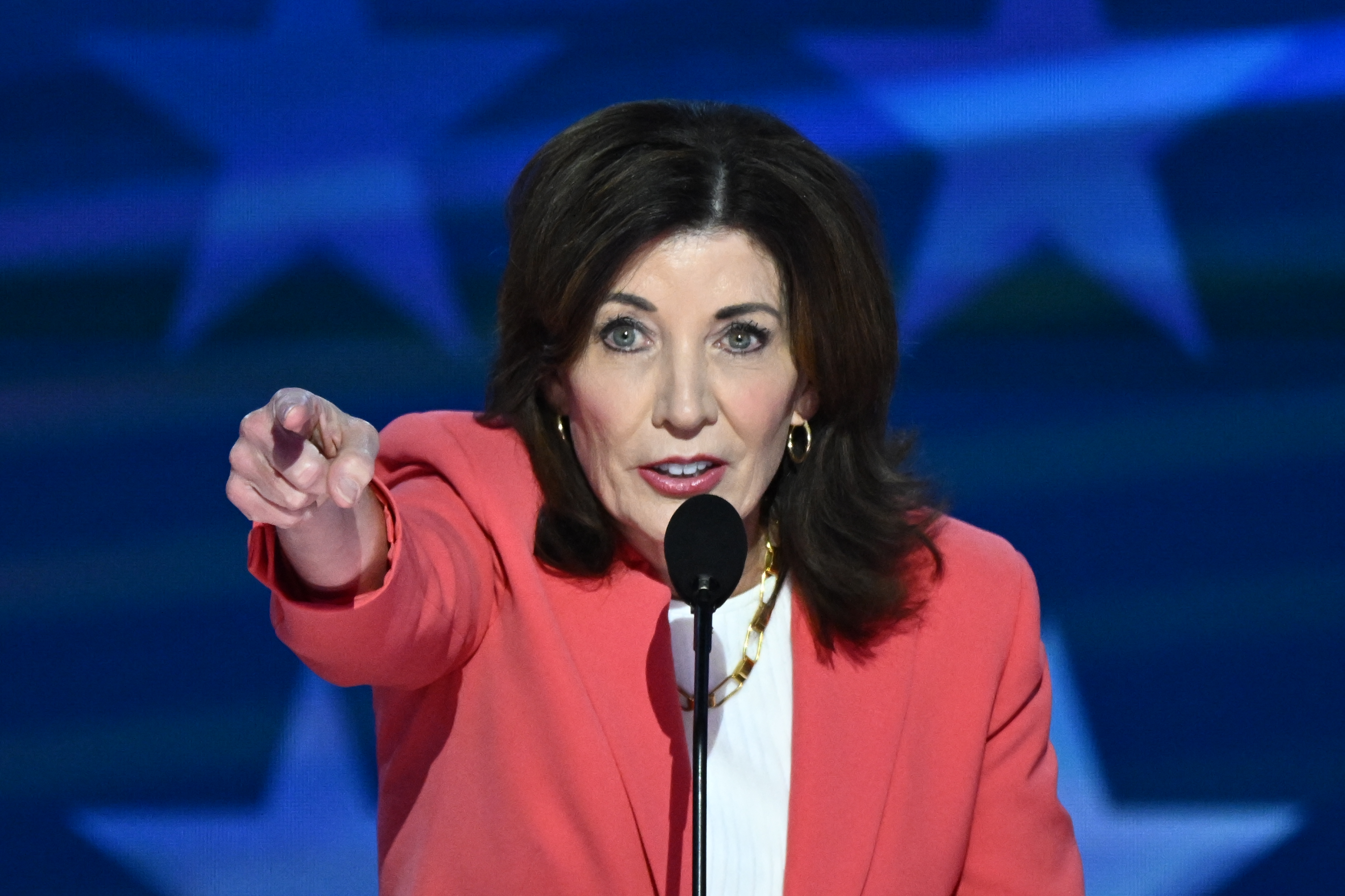 Gov. Kathy Hochul speaks on the first day of the Democratic National Convention  at the United Center in Chicago, on August 19, 2024.