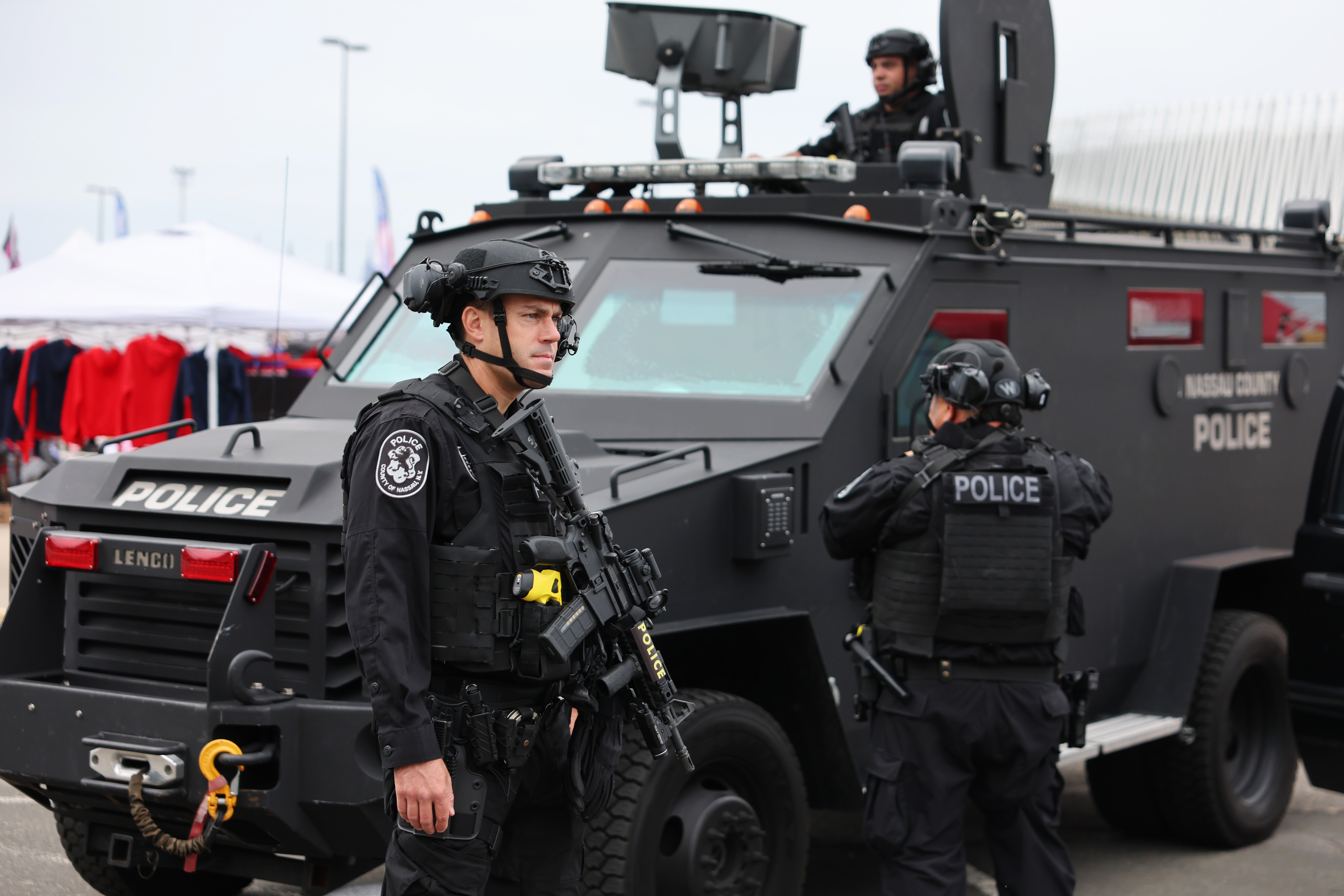 Nassau County police are seen at a Donald Trump campaign rally in Uniondale on Sept. 18, 2024.