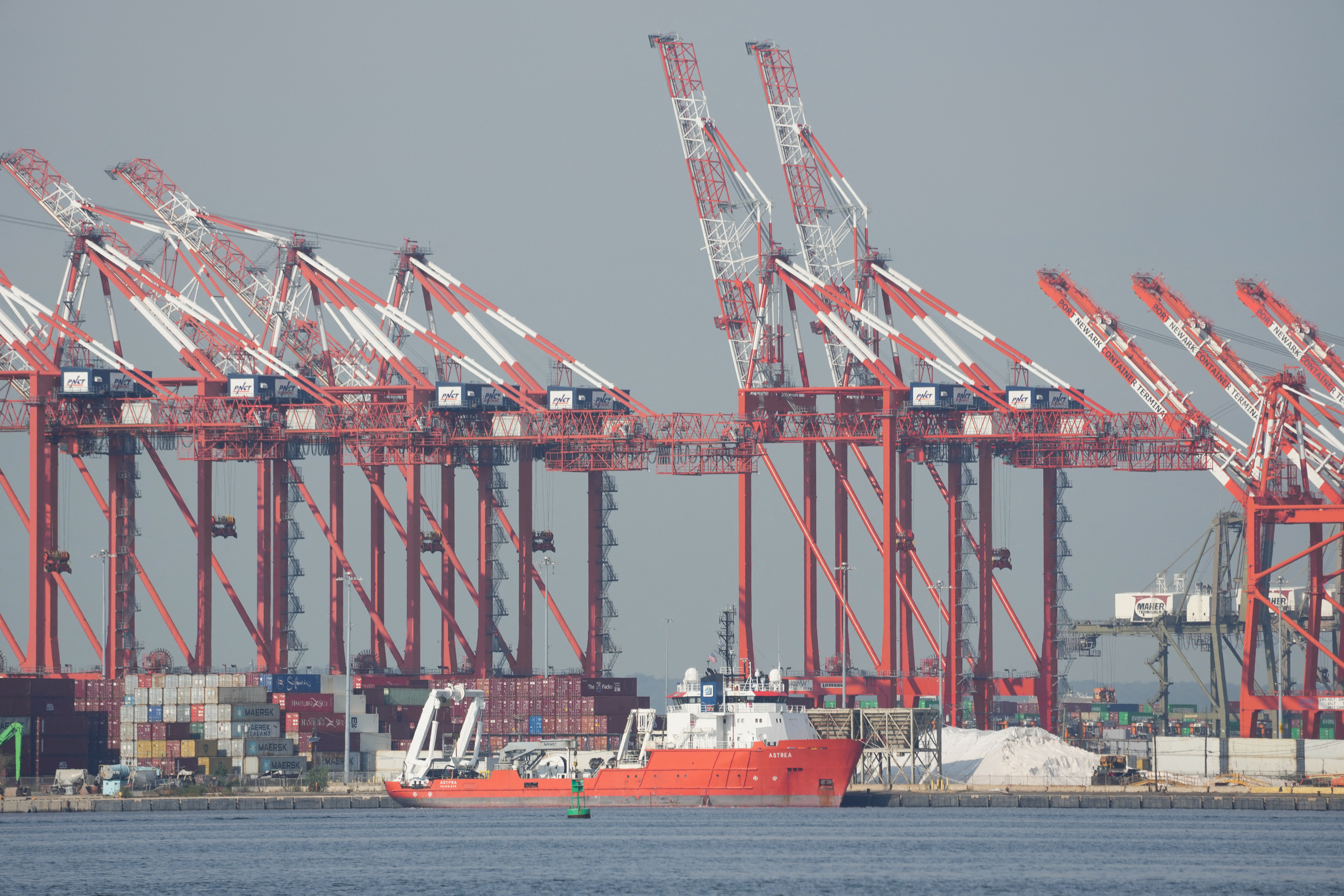 A ship docks at Port Newark in New Jersey, on Oct. 4, 2024.