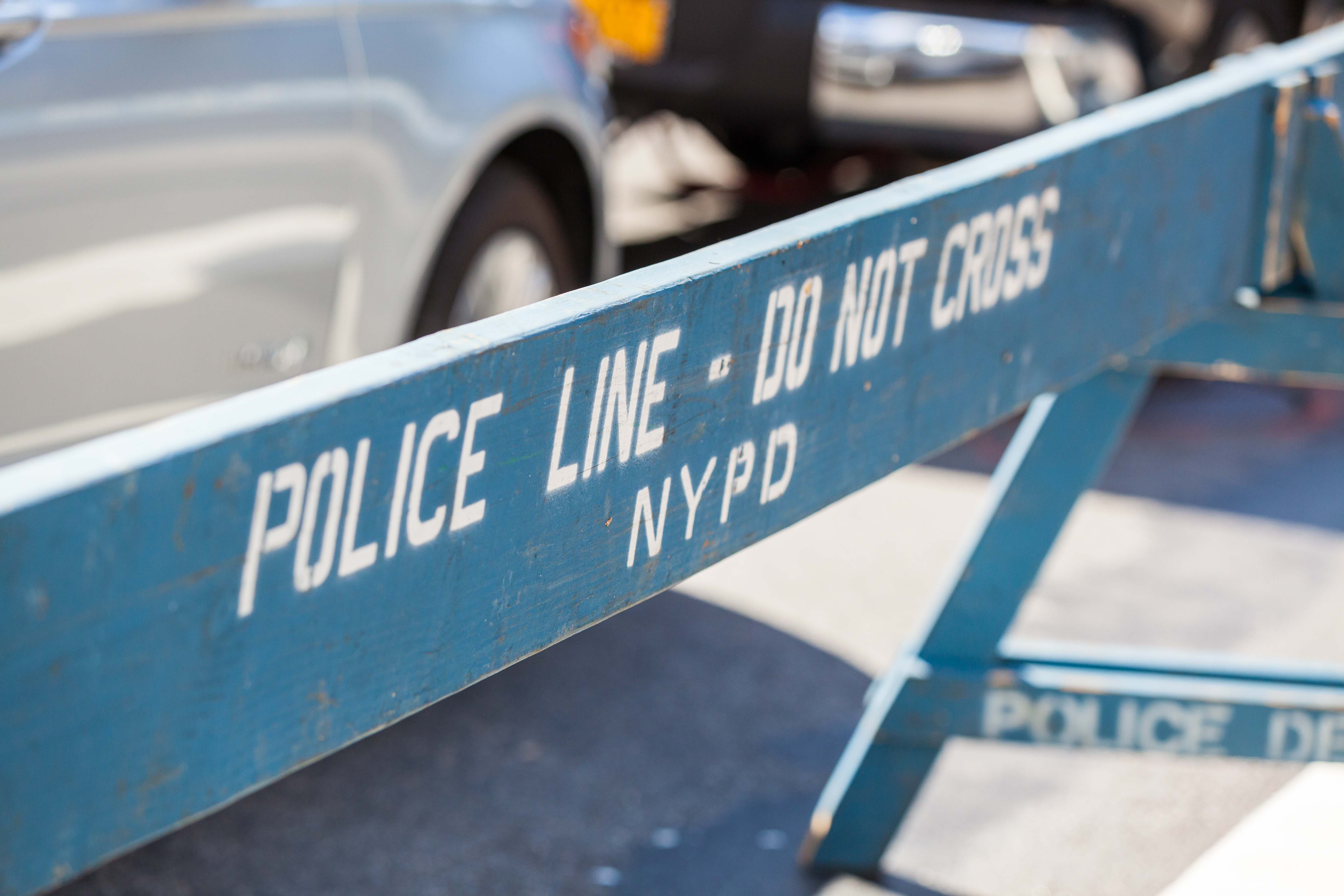 An NYPD barrier in New York City