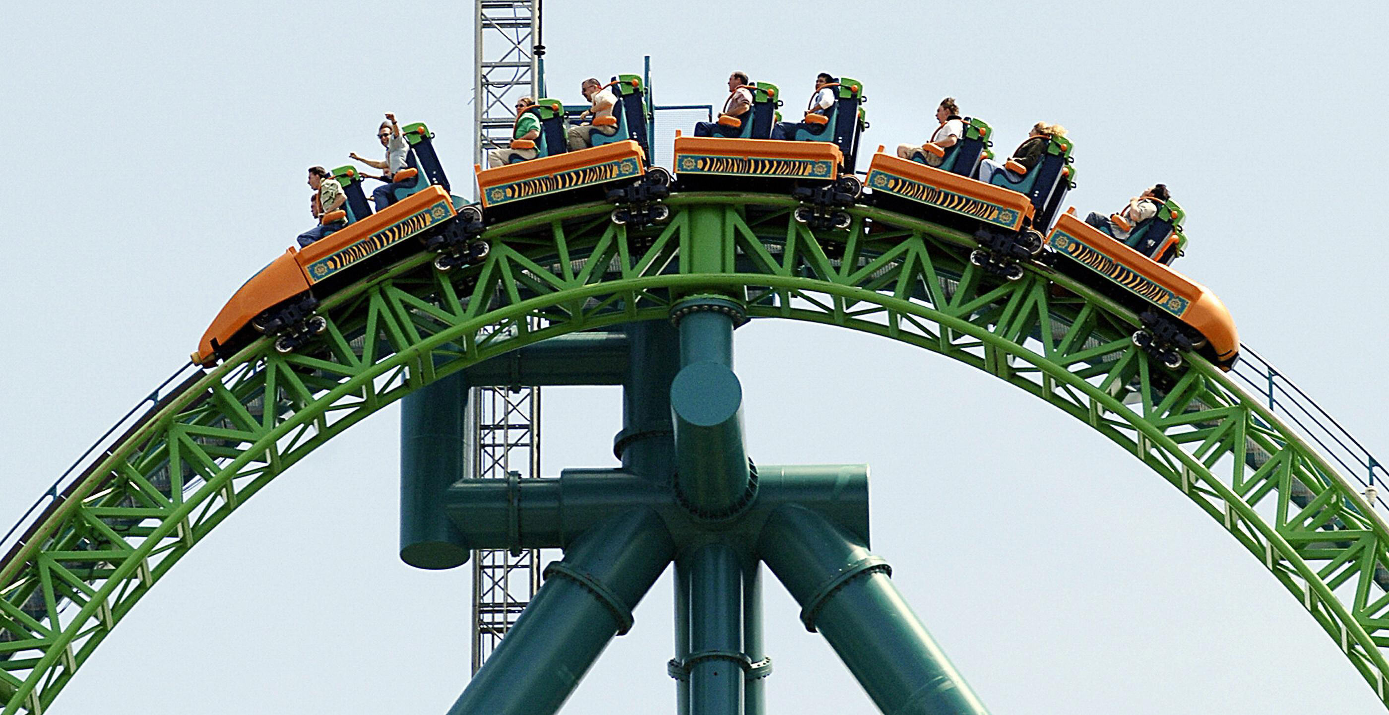 Riders reach the summit of the "Kingda Ka" roller coaster.