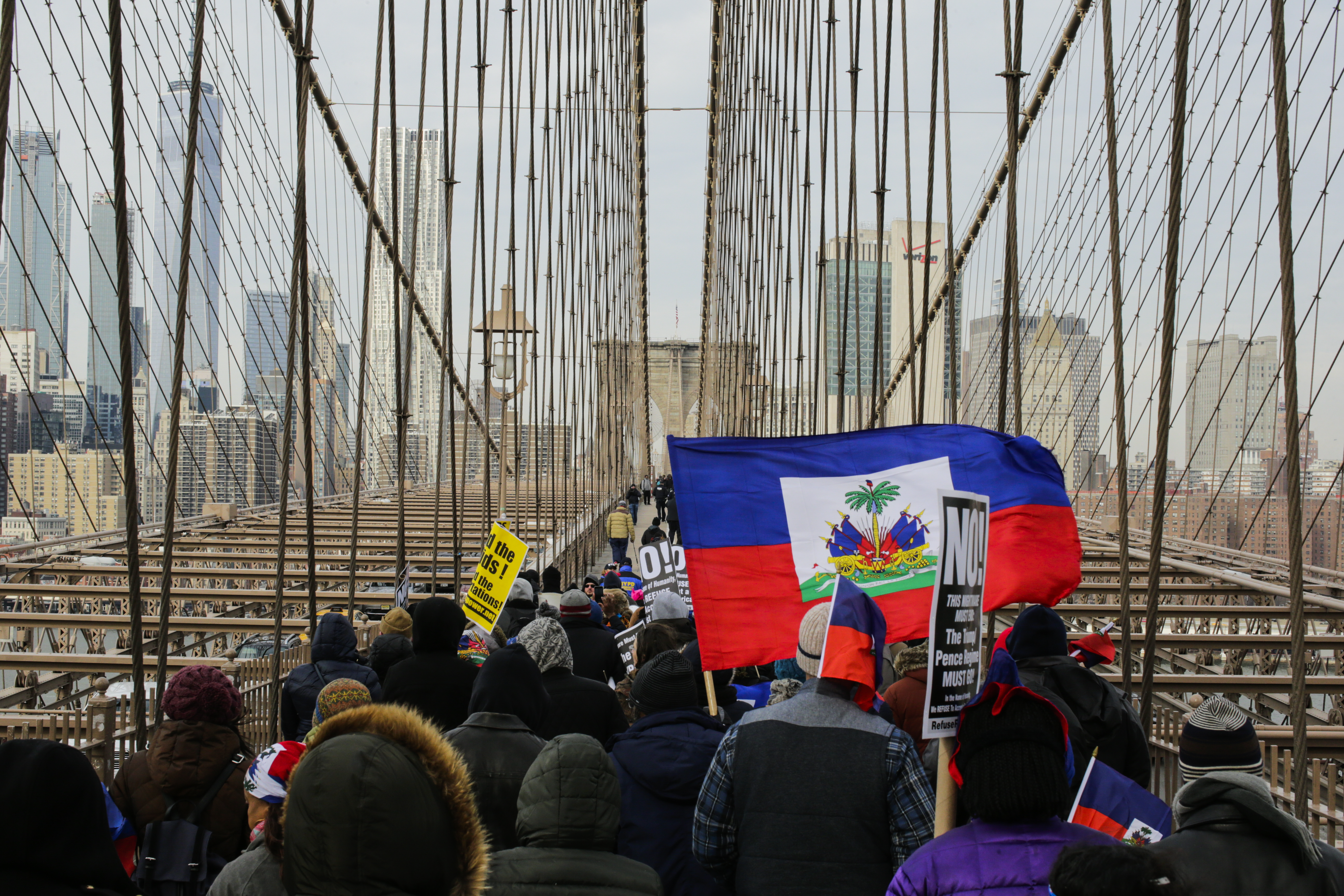 Haitian immigrants and others in a 2018 protest in New York City over then-President Donald Trump's restrictive immigration policies aimed at Haiti and some African nations.