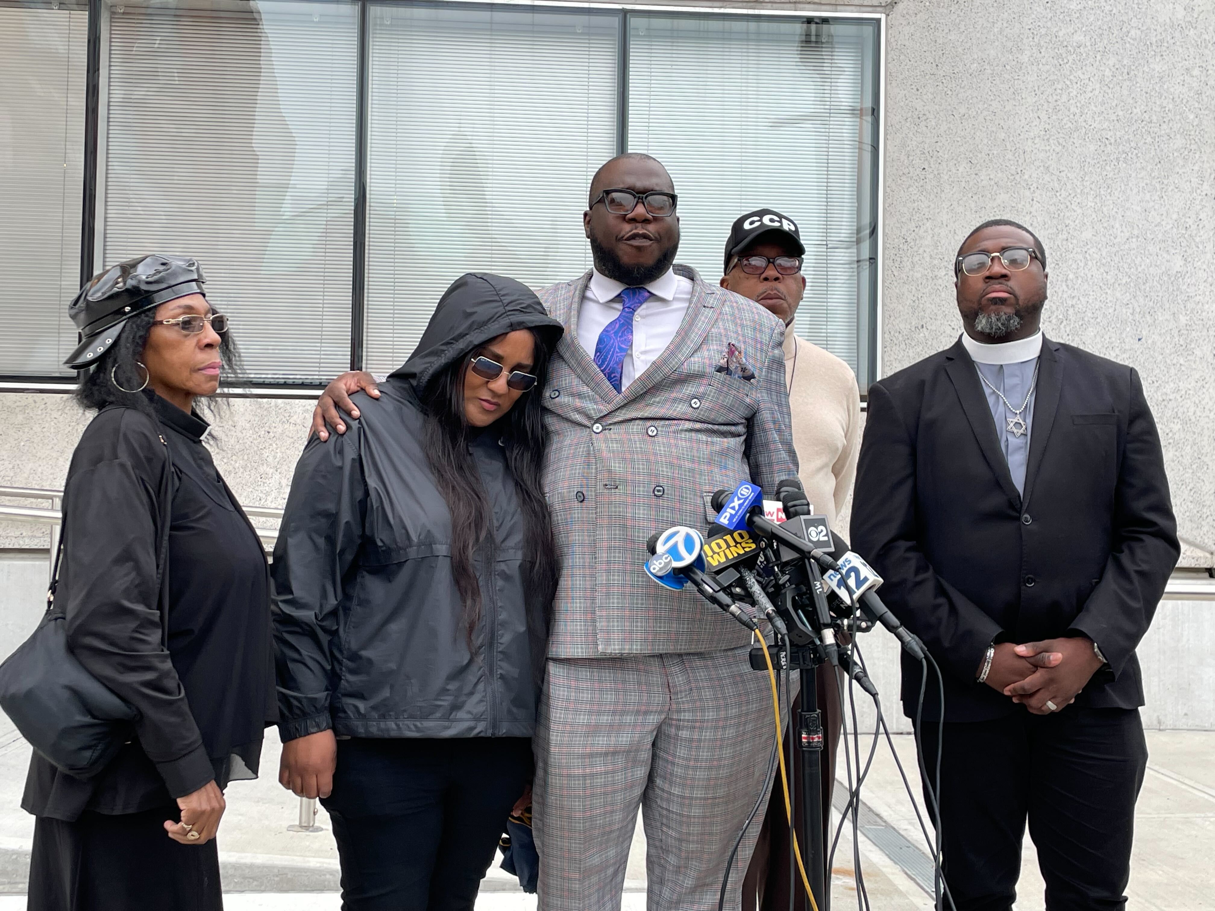 Rev. Kevin McCall joins Montrell Williams’ maternal grandmother and other religious leaders at the 40th Precinct in the Bronx on June 16, 2025.