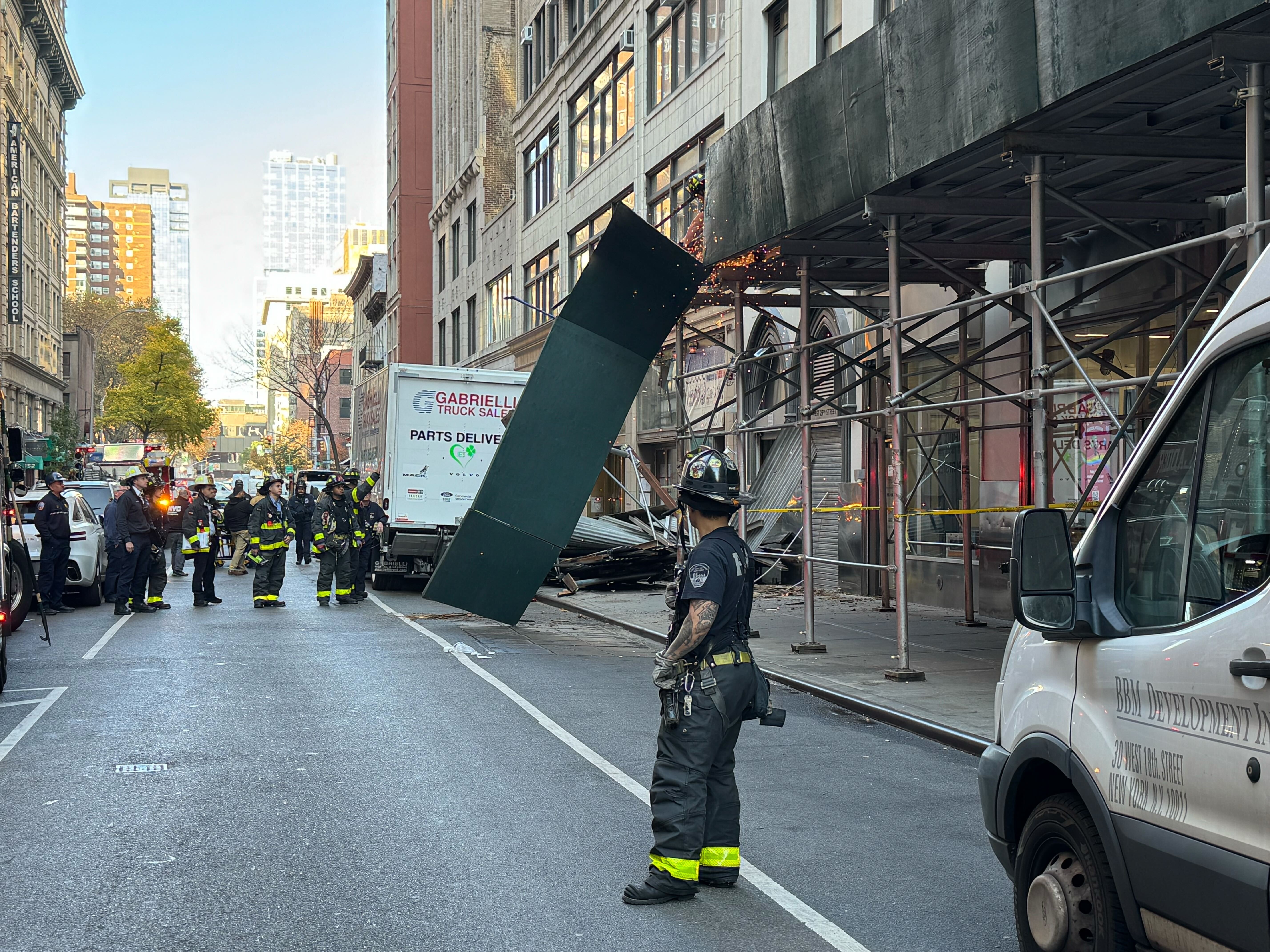 A sidewalk shed collapsed on West 27th Street between Seventh and Eighth avenues on Nov. 18, 2024.